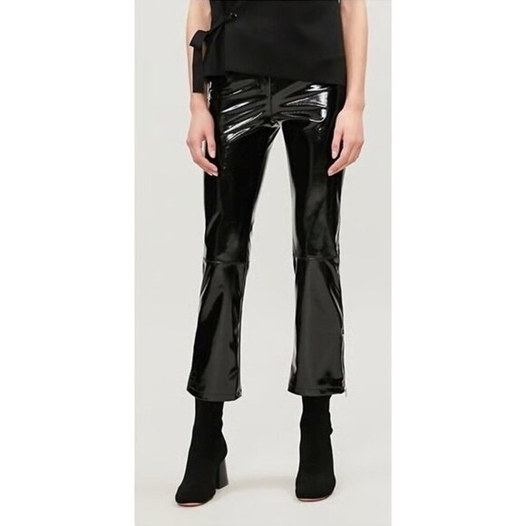 NWOT Maje black faux patent vinyl high-rise, straight leg, cropped trouser pants - Picture 5 of 11